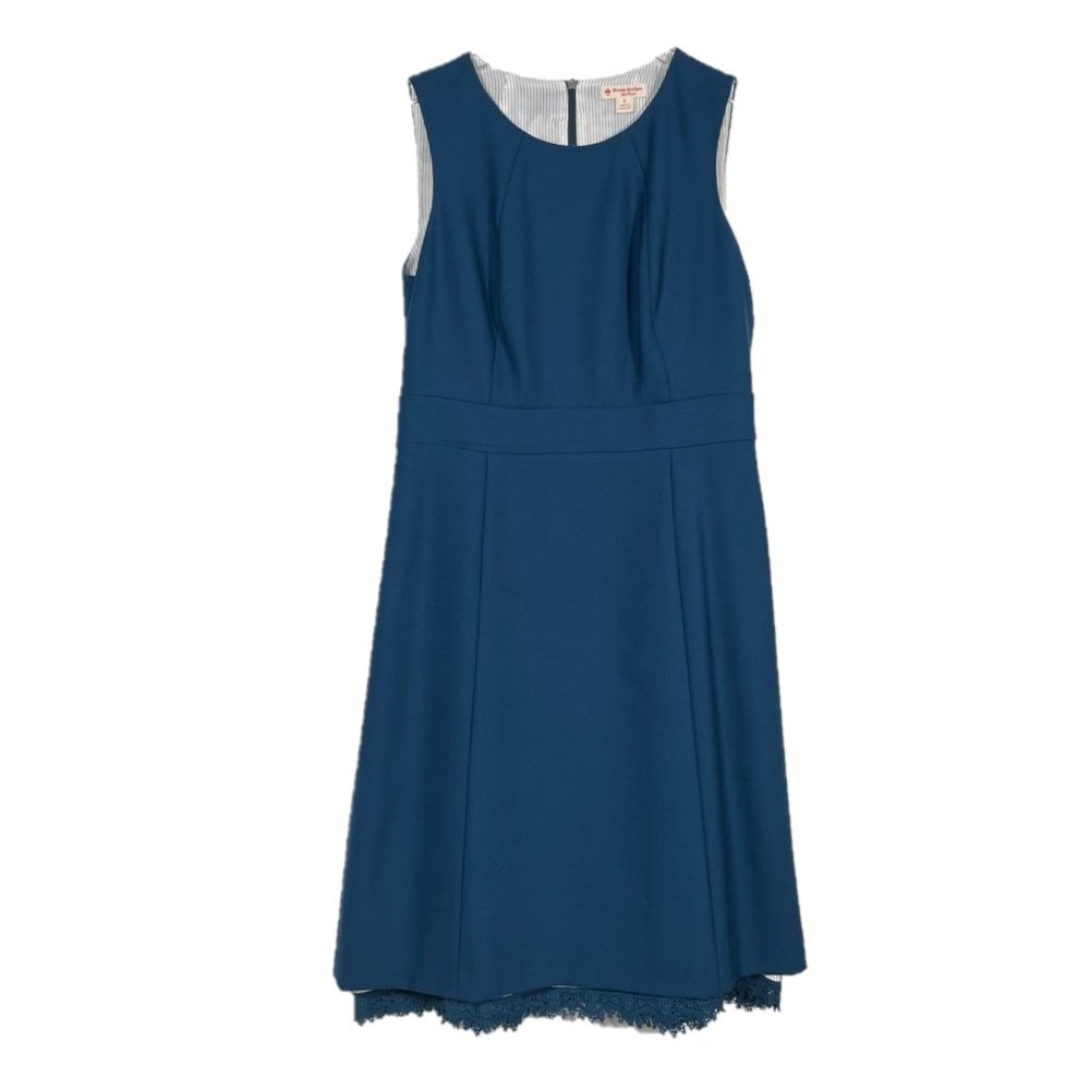 Brooks Brothers Blue "Red Fleece" Wool Blend Lace Slip A-Line Dress Size 8